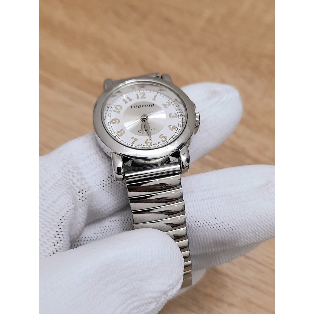 Đồng hồ nữ Vitaroso hàng si Nhật dây chun full màu bạc
