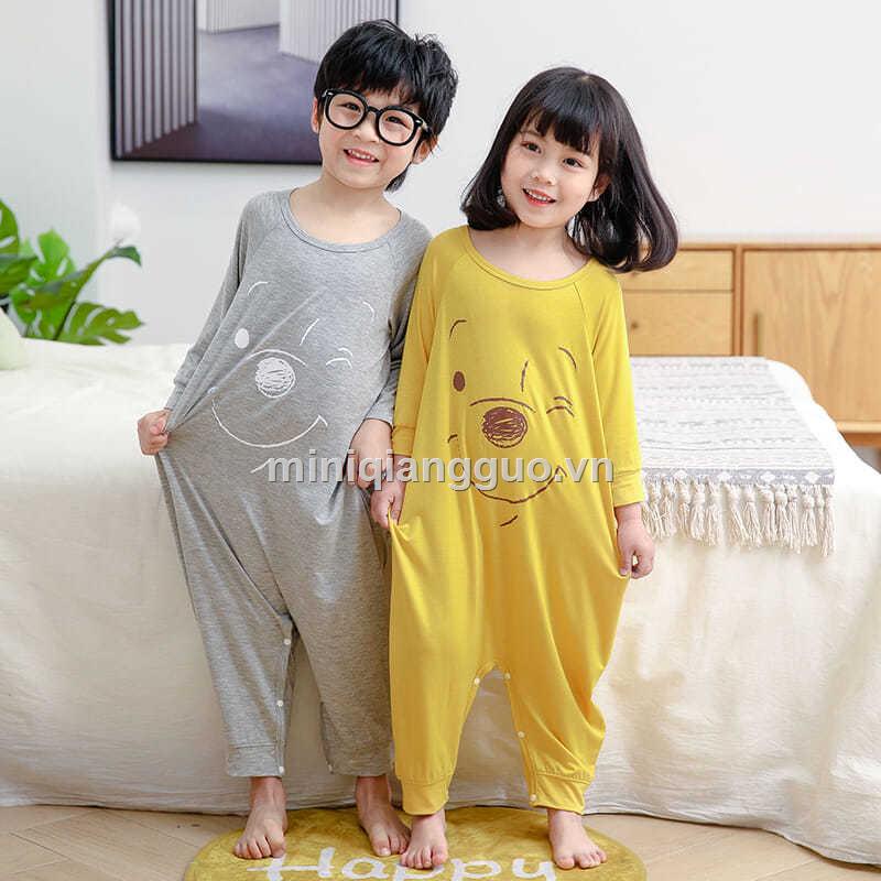 Bộ áo ngủ liền quần tay dài thoáng khí thời trang hè cho bé