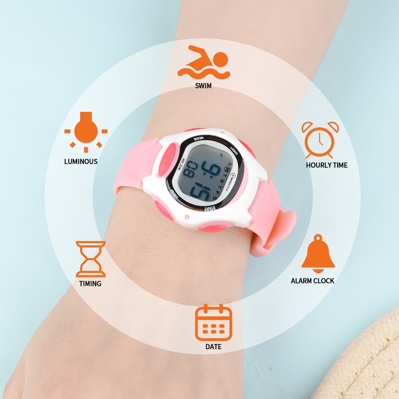 Đồng Hồ Điện Tử Đa Năng Phát Quang Chống Thấm Nước Với Dây Silicone Cho Bé