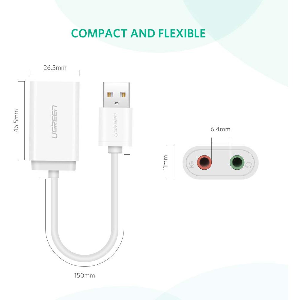 Dây USB 2.0 mở rộng sang đồng thời 2 cổng 3.5mm cho tai nghe + mic UGREEN US205