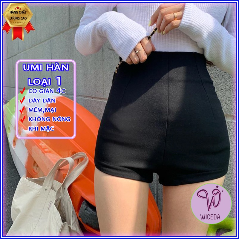 Quần short dance lưng cao lisa tôn dáng . quần đùi nữ cạp cao ôm body chất vải umi dày co giãn màu đen Wiceda DC451