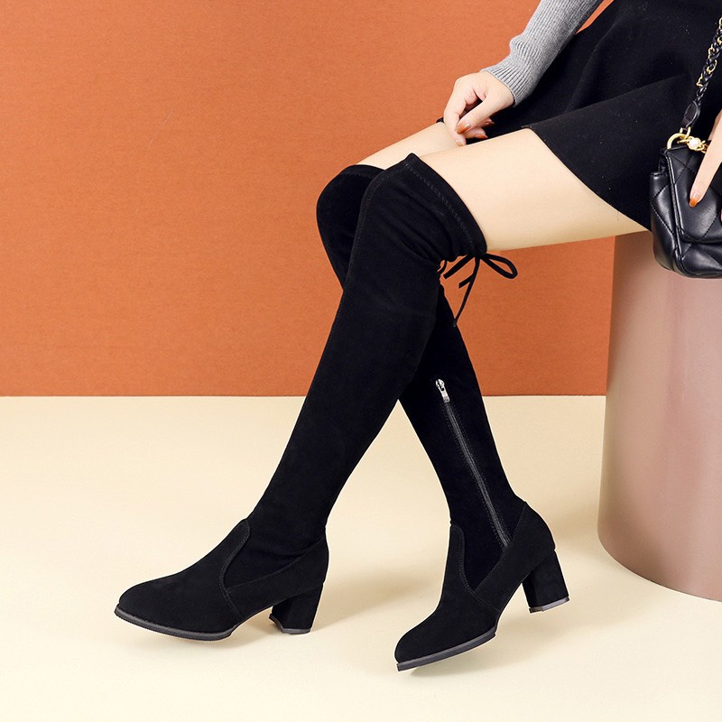 Bốt đùi nữ AA lót nỉ cực ôm chân cổ cao trên gối có khóa sườn đế vuông 7p thời trang ulzzang hàn quốc hot 2021 | WebRaoVat - webraovat.net.vn