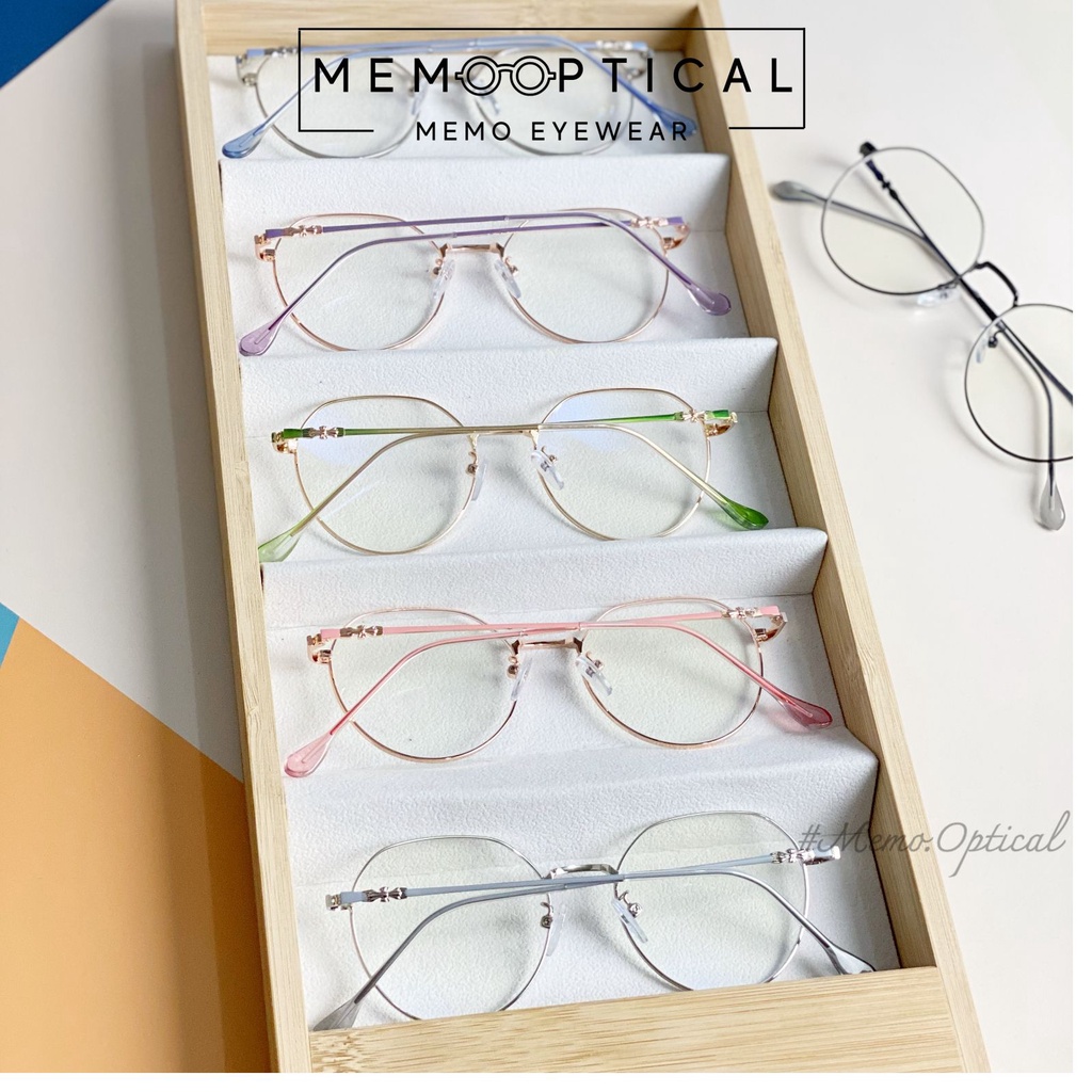 Gọng kính cận kim loại nữ Memo Optical thiết kế dáng tròn thanh mảnh màu sắc thời trang KL195