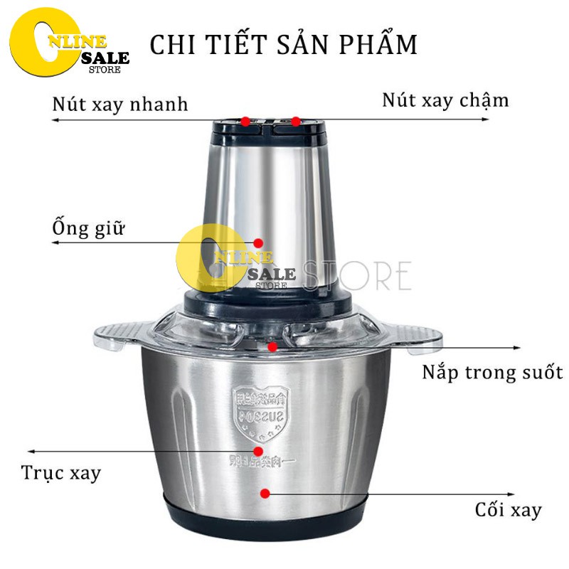 Máy Xay Thịt Đa Năng Cối INOX 304 2L Công Suất 250W, 4 Lưỡi, Cối xay thực phẩm