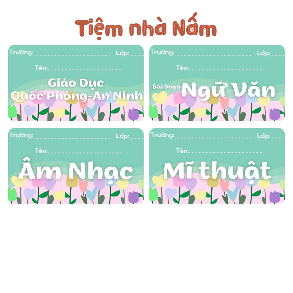 Combo Nhãn Vở Thiết Kế Theo Tên Môn Học - Hoa Tulip