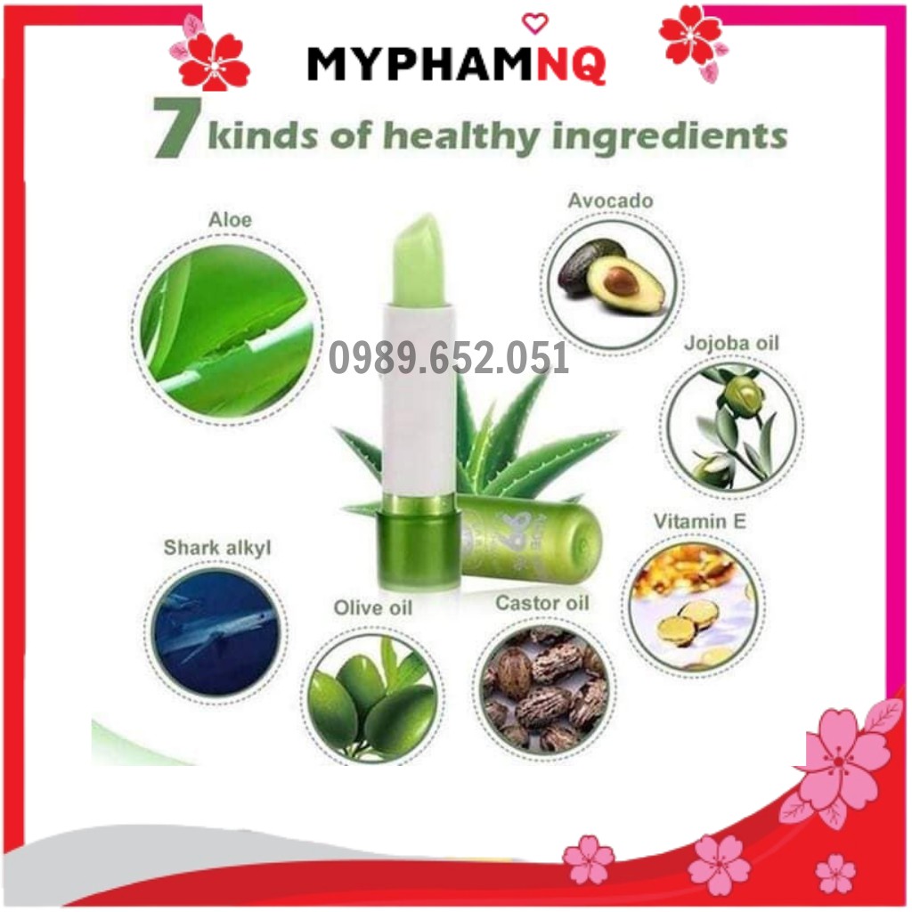 Son Dưỡng Nha Đam Aloe Vera 99% Màu Tự Nhiên Lâu Trôi Có Tính Năng Đổi Màu Môi 3.5g - MyphamNQ