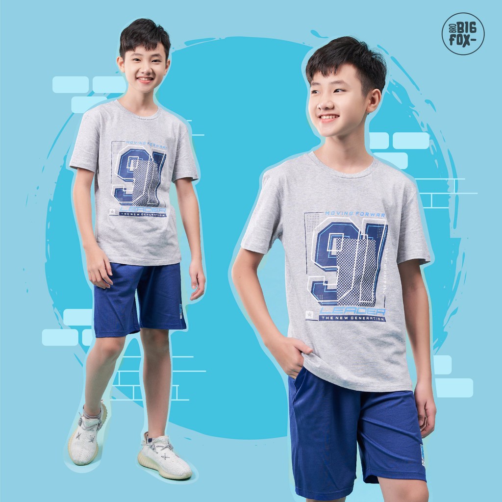 Bộ Quần Áo Bé Trai Tuổi Teen 12-15 Tuổi Size Đại Cồ Bigfox, Dáng Cộc Tay Chất Cotton In Hình LEADER 91 40-57 Kg