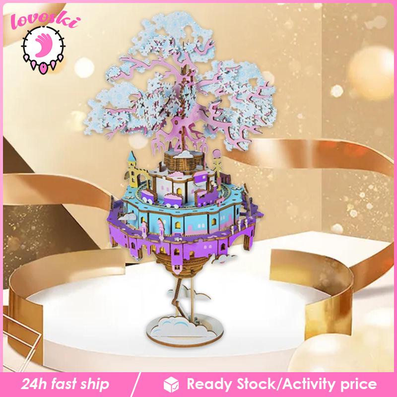 [Lovoski] Hộp Nhạc Xoay Bằng Gỗ DIY Hình Lâu Đài Trên Bầu Trời