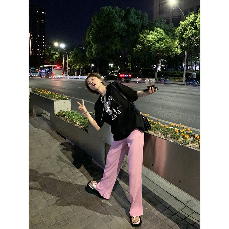 Quần dài ống rộng lưng cao màu sắc ngọt ngào thời trang mùa hè dành cho nữ