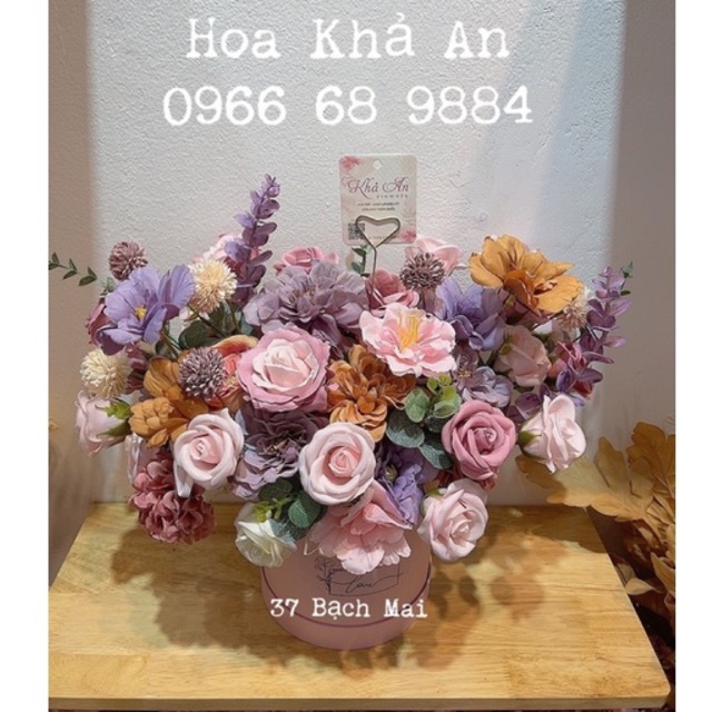 [Lẵng quà] Lẵng hoa lụa mix hoa sáp nhiều loại siêu cao cấp. Tông màu sang trọng. Tặng sinh nhật, khai trương cực đẹp