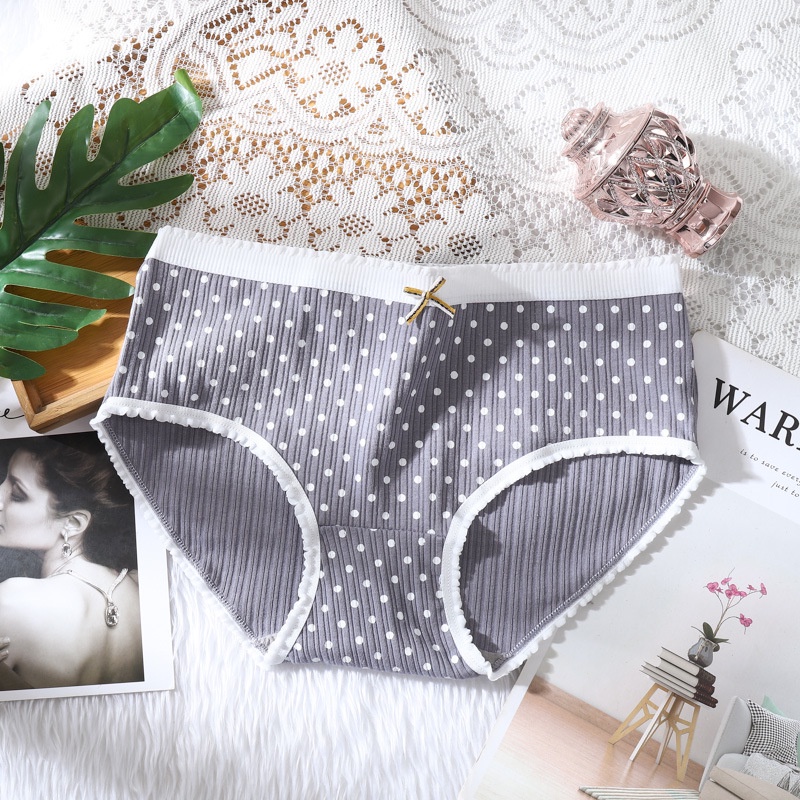 [Che tên] Quần lót cotton gân tăm chấm bi đính nơ dễ thương QL030 | BigBuy360 - bigbuy360.vn