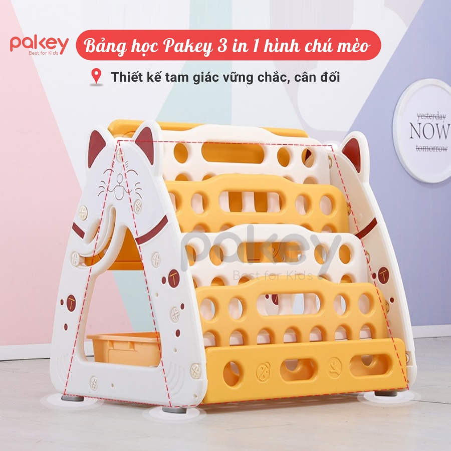 Bảng học cho bé hình con mèo TẶNG ghế, hộc để đồ, bàn học, Mặt bảng phủ nano Sản phẩm 3 in 1