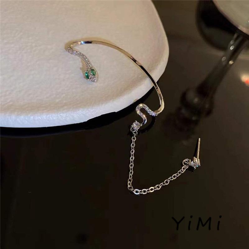 Khuyên Kẹp Vành Tai Bạc Hình Bán Nguyệt Đính Đá Giả Kim Cương Thời Trang