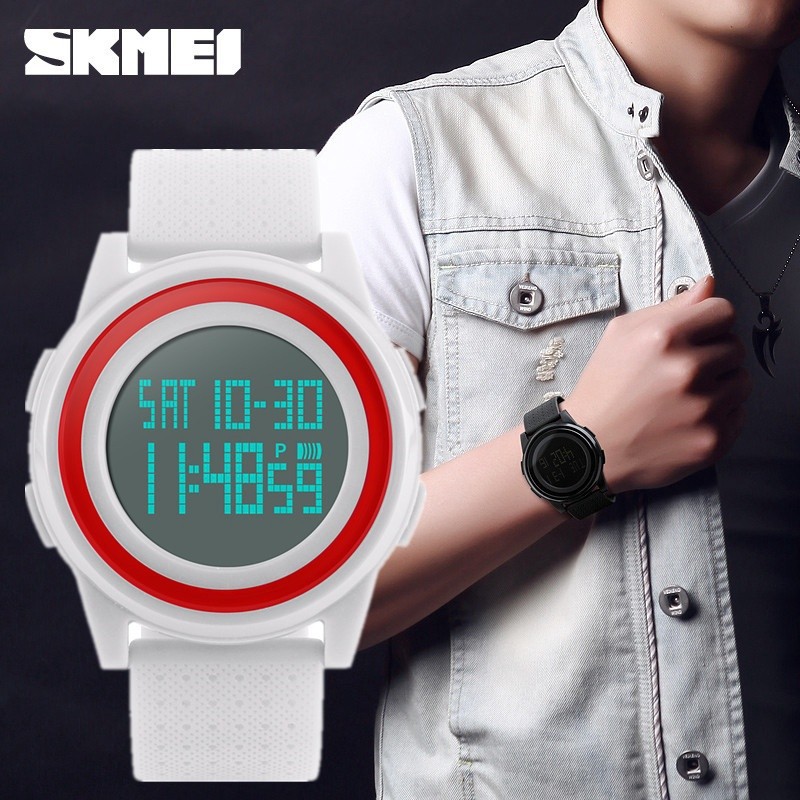 SKMEI 1206  Unisex Fashion LED Digital EL Light Waterproof Ultra-Thin Chronograph Alarm Watch