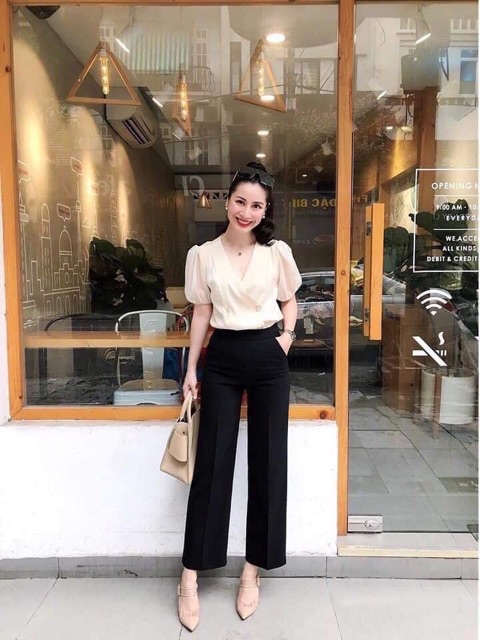 Quần ống sớ cullotes khoá hông