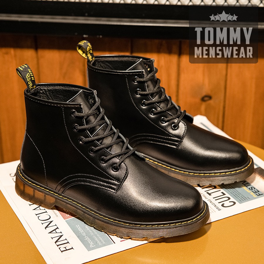 Giày Boot Nam Da Bò - TẶNG TẤT - Giày Đốc Nam Cao Cấp Cổ Lửng Men Lỳ Nam Tính GNK14