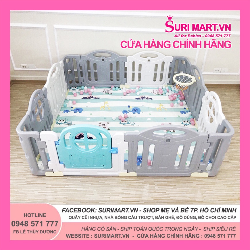 Quây cũi nhựa Hàn Quốc Newber Kitty bo góc bóng rổ cao cấp - Hàng rào nhựa cho bé 1m8x2m
