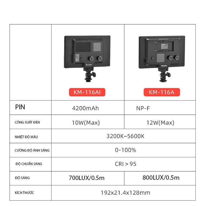 Đèn LED chụp hình quay video tích hợp pin Kingma