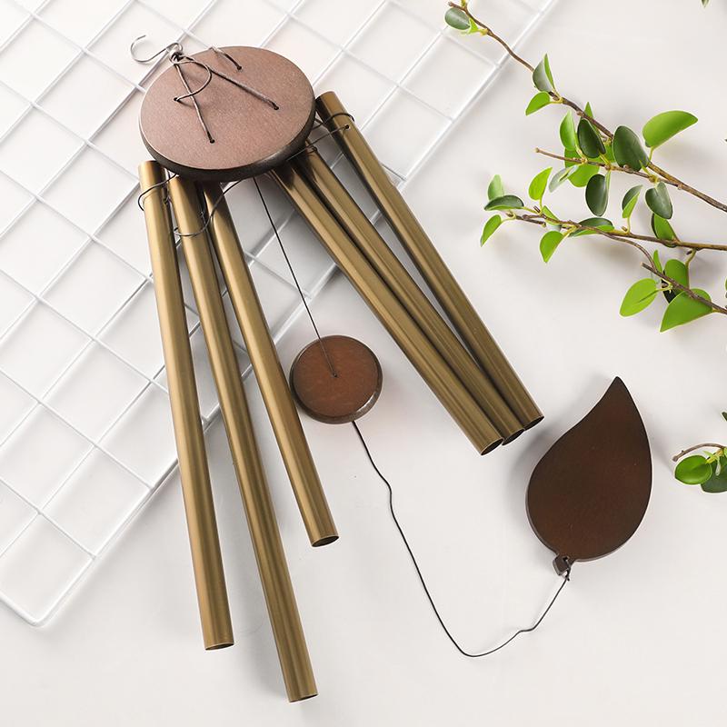 Chuông Gió Kim Loại Phối Gỗ Gụ Thiết Kế Sáng Tạo Trang Trí Nhà Cửa