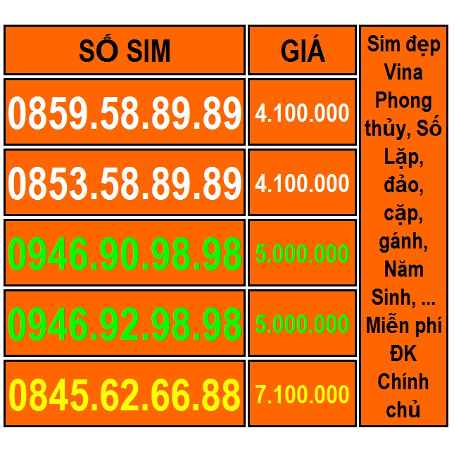 Số Đẹp Gánh Lặp Cặp Đảo Tiến Phong Thủy Năm Sinh Tam hoa Soi Gương ... 3triệu500k đến 8triệu100k Miễn phí ĐK chính chủ