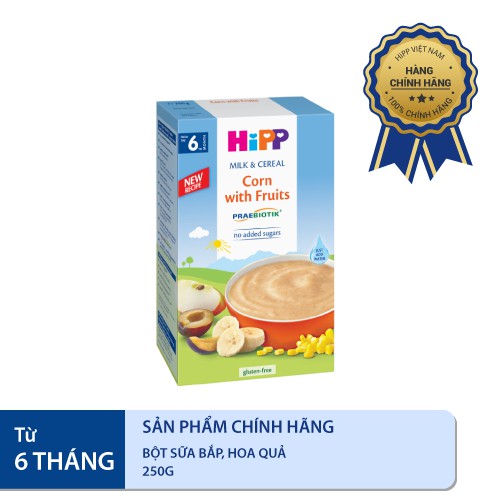 Bột ăn dặm HiPP 250g dinh dưỡng hoa quả sữa, bắp