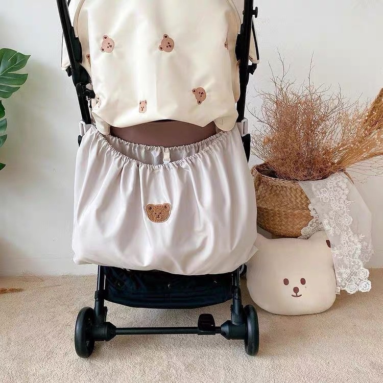 Túi đựng đồ treo xe đẩy em bé thêu hình đầu gấu kiểu Hàn Quốc