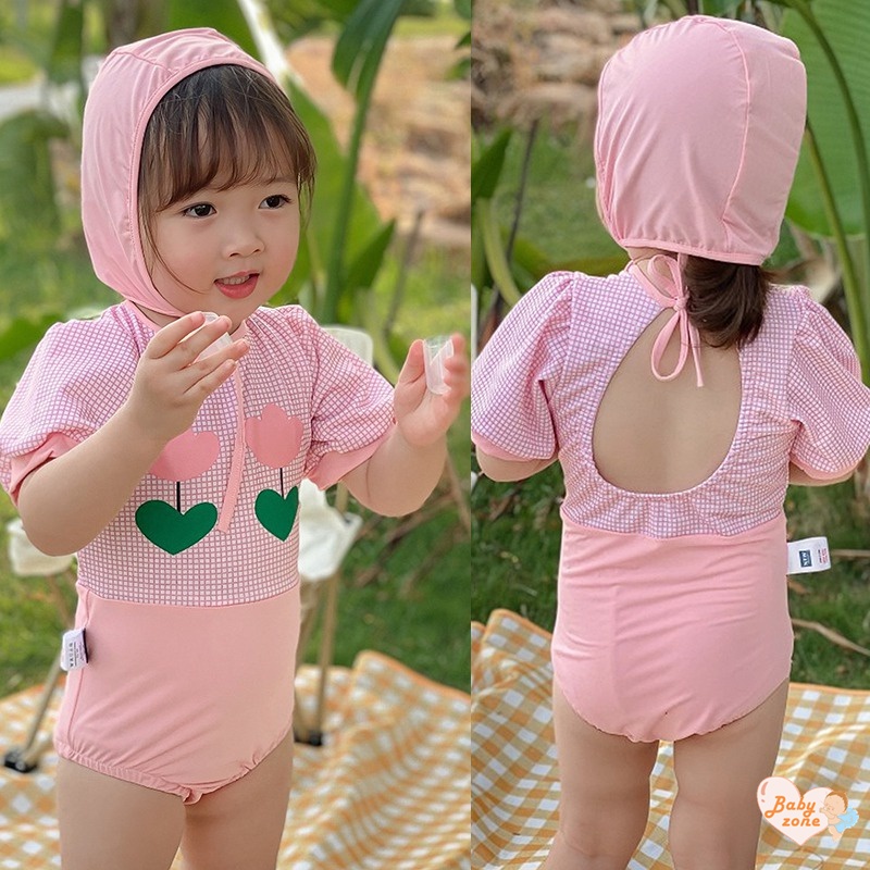 Bộ Đồ Bơi Một Mảnh Cổ Tròn Tay Phồng Dễ Thương Cho Bé Gái