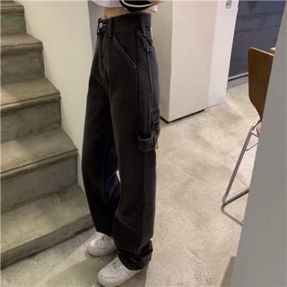 [SẴN+ẢNH THẬT] Quần bò jeans ống rộng, ống suông Ulzzang nữ cạp cao màu đen chỉ trắng hack dáng chân dài miên man ❤️