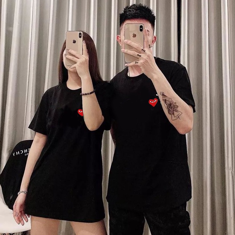 Áo thun unisex giá rẻ / Áo phông tay lỡ in hình trái tim couple form rộng oversize basic tee MinishopVn