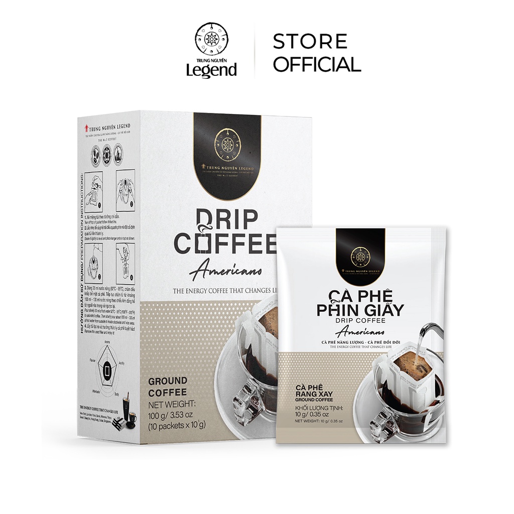 Cà Phê Rang Xay Phin Giấy –Trung Nguyên Legend - Americano - Hộp 10gói