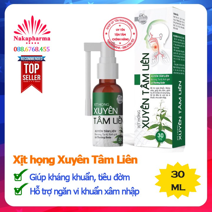 Xịt họng thảo dược Xuyên Tâm Liên – Hỗ trợ ngừa vi khuẩn, virus xâm nhập vòm họng, giảm ho gió, ho khan, viêm amidan