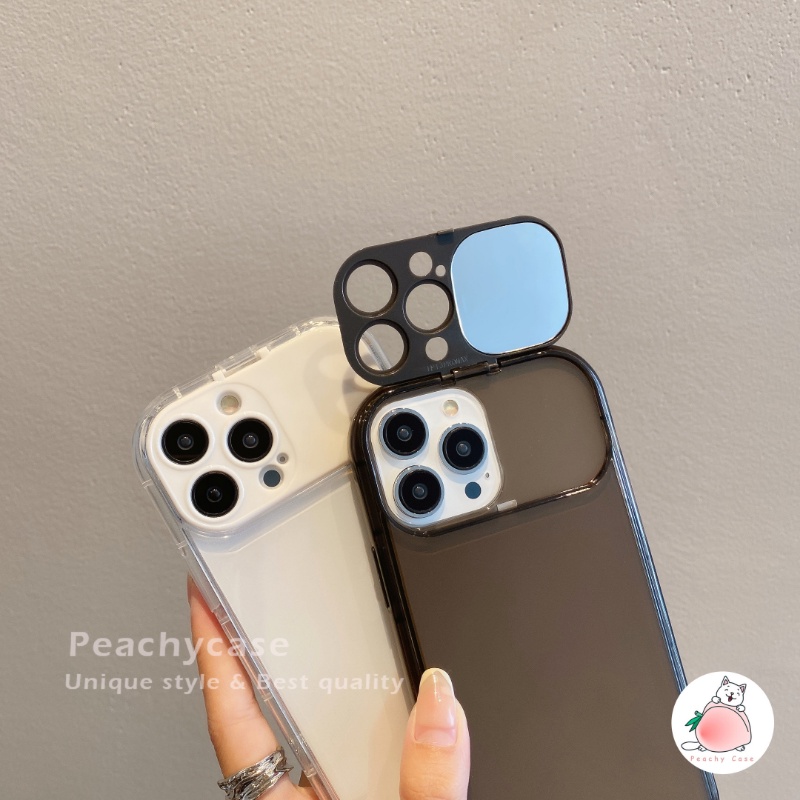 Ốp Điện Thoại TPU Mềm Trong Suốt Màu Trơn Có Gương Trang Điểm Cho iPhone 14 13 12 Pro Max 11 Xr Xs Max X 7 8 Plus