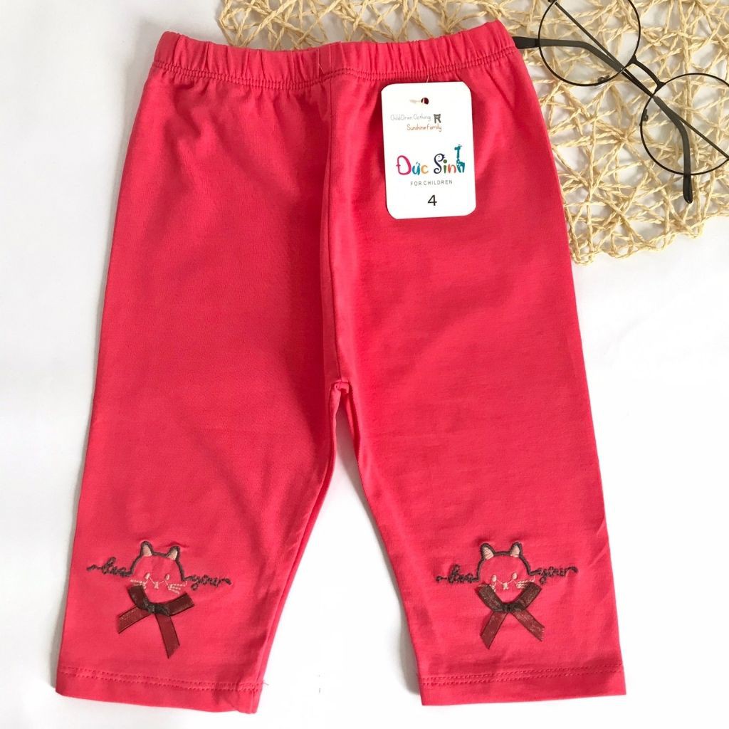 [ẢNH THẬT] Quần Legging Ngố Lửng Bé Gái Đức Sinh Thêu Mèo Đáng Yêu Chất Liệu Cotton Mềm Nhẹ Cho Bé 10-15kg