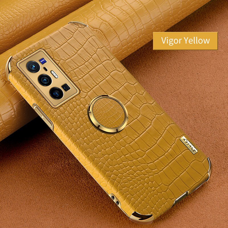 Ốp điện thoại TPU phối da sang trọng kèm giá đỡ nhẫn cho VIVO X50 X60 X70 PRO PLUS Y21 Y21S