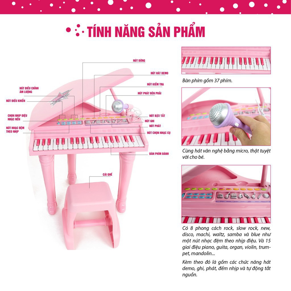 Bộ đàn piano cổ điển kèm micro thu âm - đồ chơi âm nhạc cho bé Winfun - 02045-G - dành cho bé 3 tuổi trở lên