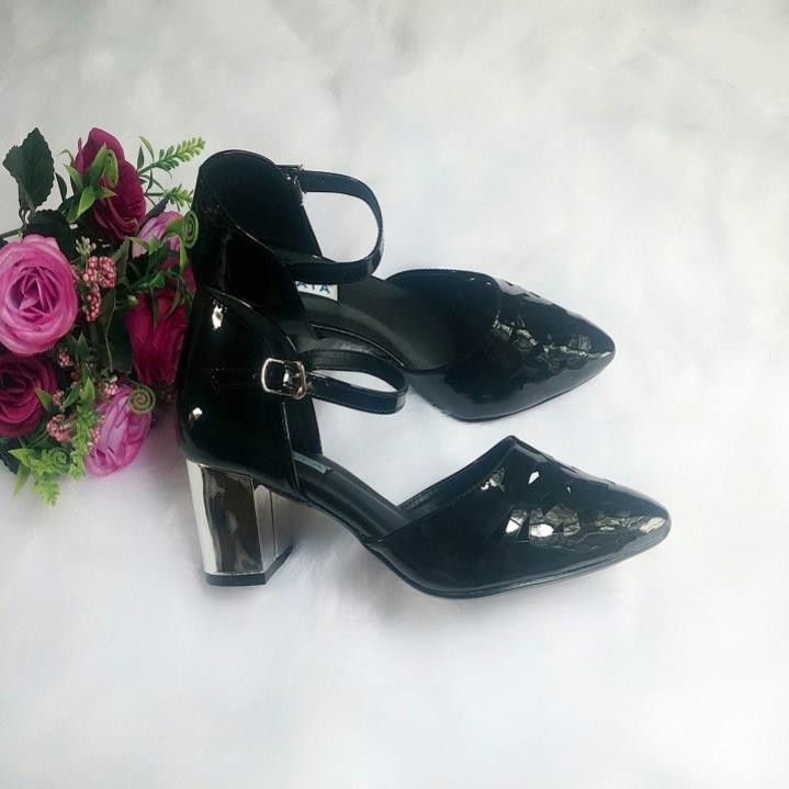 Giày sandal nữ cao gót đế cao 5cm hàng hiệu rosata màu đen za05 -b11