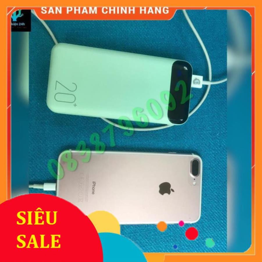 Sạc Dự Phòng 20000mAh, Đèn Led Hiển Thị Pin, 2 Cổng Sạc USB, Chính Hãng  WK-16