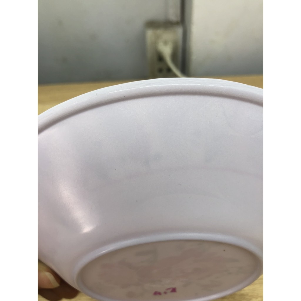 dĩa melamine tròn 17 cm sâu hoa văn bông nền màu trắng ( 1 cái )