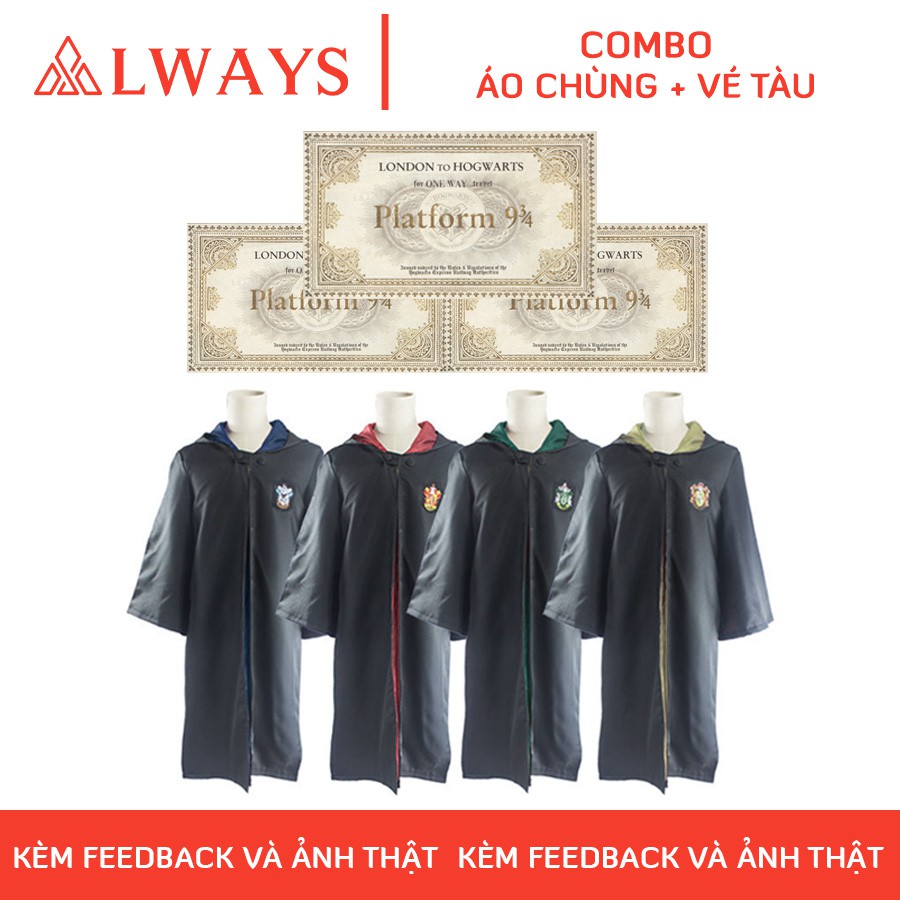 Áo choàng Harry Potter kèm vé tàu Hogwarts - Trang phục, phụ kiện hóa trang phù thủy - Chuẩn hàng ALWAYS Store