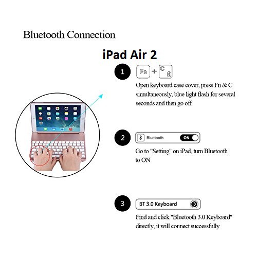 Bao da kiêm bàn phím bluetooth cho iPad Air 2 (Rose Gold) tặng cáp sạc iPhone