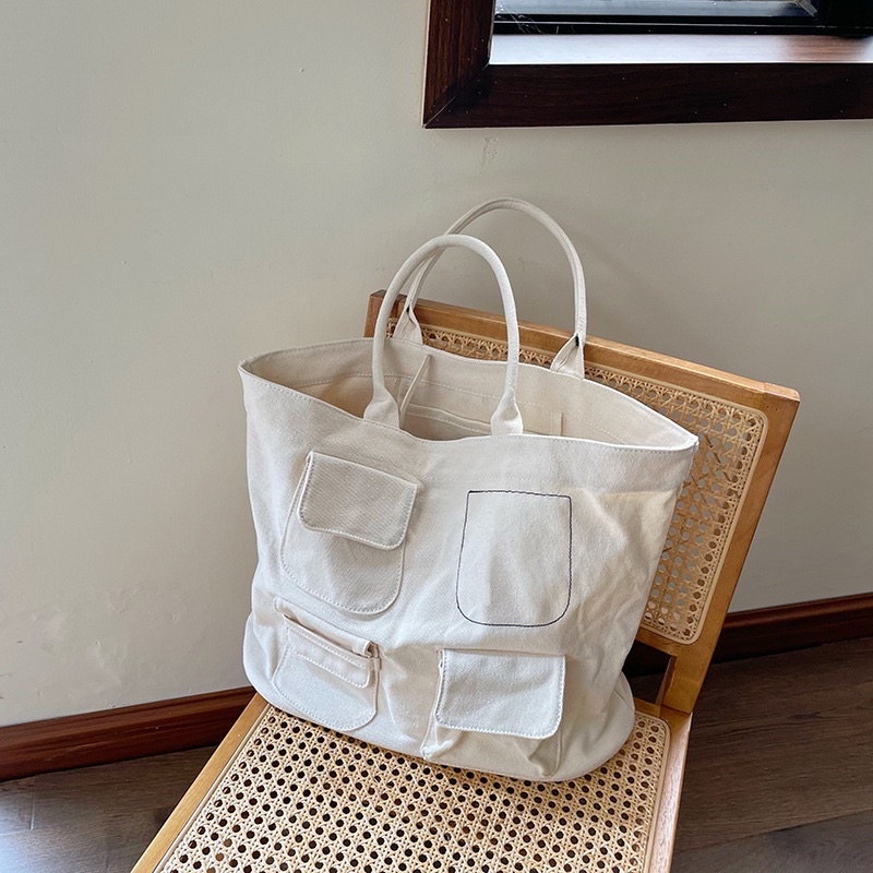 (Có sẵn) Túi tote ULZZANG canvas sức chứa lớn dày dặn đế cứng form chắc chắn