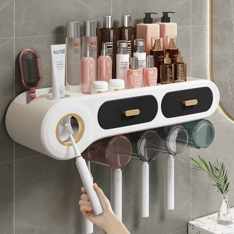 Bộ nhả kem đánh răng có ngăn kéo đựng đồ sang chảnh 2 cốc, 3cốc, 4 cốc