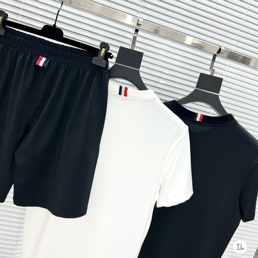 Bộ quần áo nam mùa hè,set quần áo nam loang cao cấp thom browne chất cotton dày dặn mềm mịn (ảnh thât)