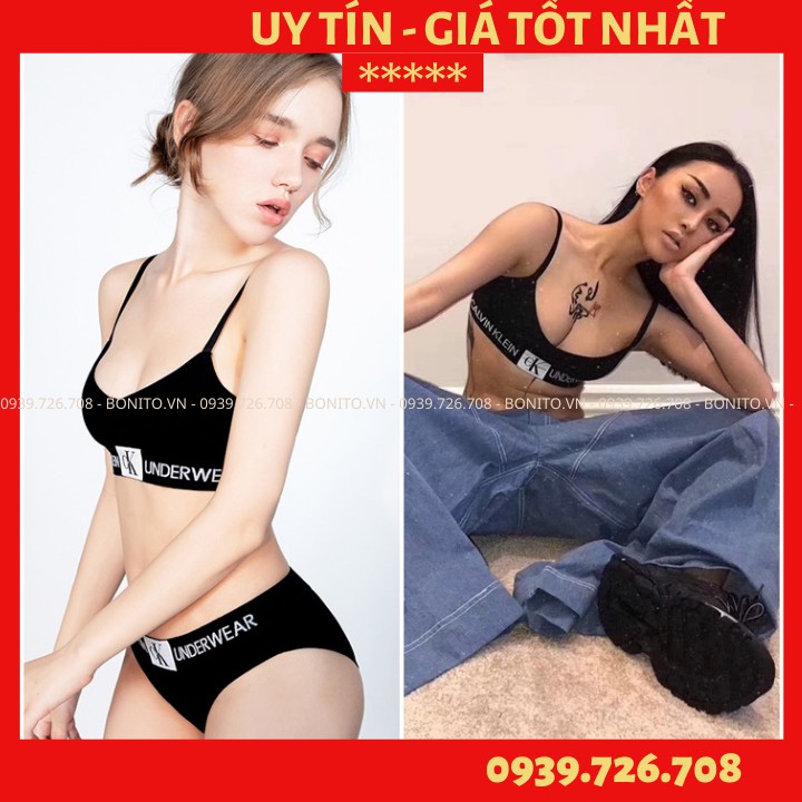 Bộ đồ lót CK.cotton 2 dây viền chữ chân ngực ko gọng ko mút | BigBuy360 - bigbuy360.vn