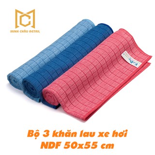 Bộ 3 khăn lau Microfiber siêu thấm hút, không làm trầy xước xe size 50x55 cm
