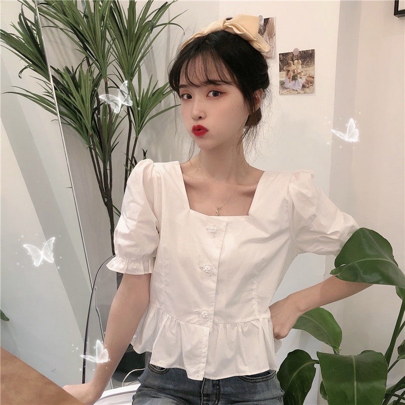 Áo Kiểu Tay Phồng Cổ Vuông Phong Cách Hàn Quốc Cho Nữ