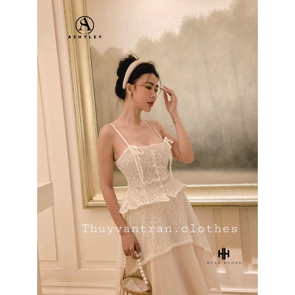 SET ÁO HAI DÂY REN NỔI KHUY NGỰC CHÂN VÁY PHỐI TƠ ASHYLEY HOT HIT