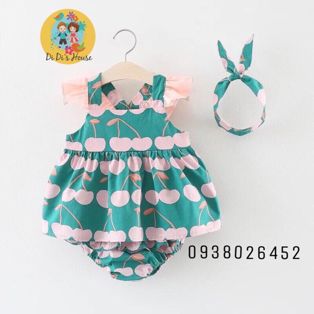 Set cherry cánh tiên kèm nơ tu ban