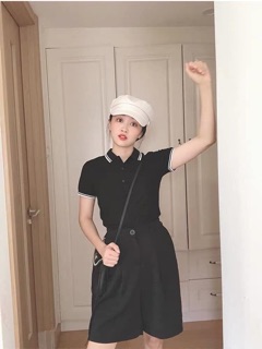 Áo phông cổ đức kẻ viền nữ