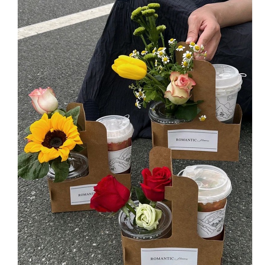 Túi kraft 2 ngăn đựng hoa, nước uống, gói hoa làm quà tặng